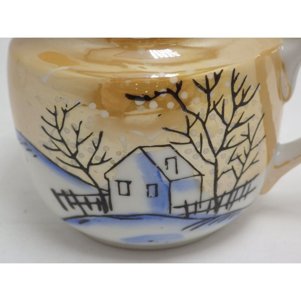 Creamer Gold Lusterware Ceramic Vintage Japan Winter Scene - Picture 2 of 10